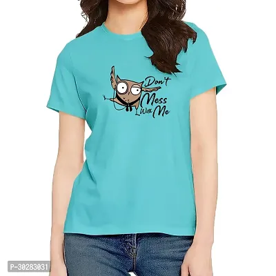 Elegant Blue Cotton Blend Printed Tshirt For Women