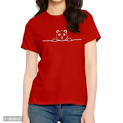 Elegant Red Cotton Blend Printed T-Shirts For Women-thumb0