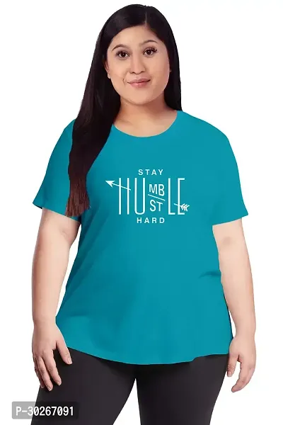 Elegant Turquoise Cotton Blend Printed T-Shirts For Women