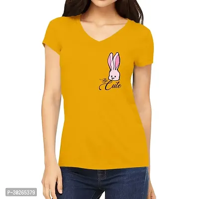 Elegant Yellow Cotton Blend Printed T-Shirts For Women-thumb0