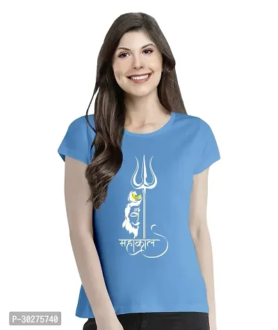 Elegant Blue Cotton Blend Printed Tshirt For Women-thumb0