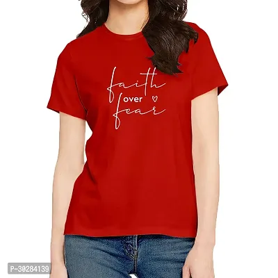 Elegant Red Cotton Blend Printed Tshirt For Women