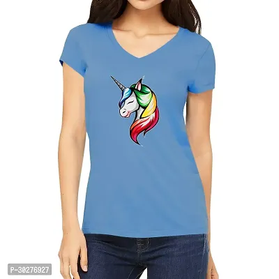 Elegant Blue Cotton Blend Printed Tshirt For Women-thumb0