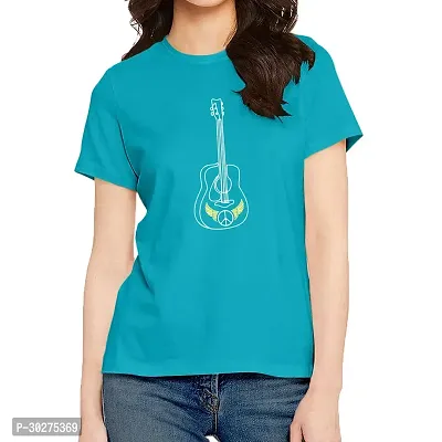 Elegant Blue Cotton Blend Printed Tshirt For Women