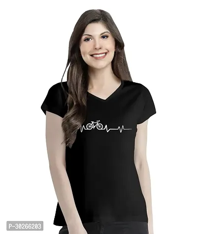 Elegant Black Cotton Blend Printed T-Shirts For Women