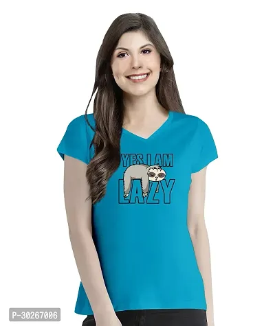 Elegant Turquoise Cotton Blend Printed T-Shirts For Women-thumb0