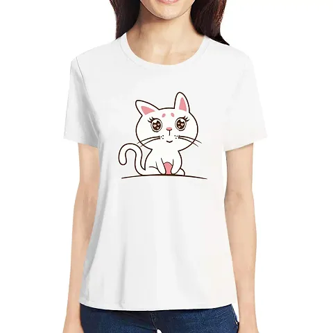 Pooplu Women's Regular Fit Tshirt Cute Cat Round Neck Half Sleeves T Shirt. Animal, Cute Pootlu Animal Tshirts