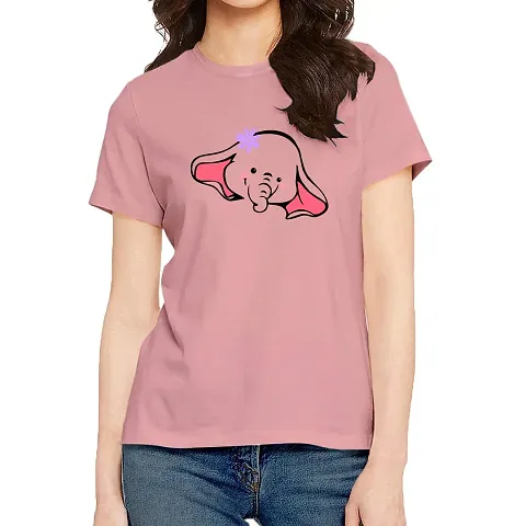 OPLU Women's Regular Fit Tshirt Cute Baby Elephant Round Neck Half Sleeves T Shirt. Trending, Animal, Cute Pootlu Animal Tshirts