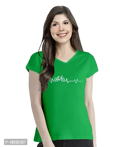 Elegant Green Cotton Blend Printed Tshirt For Women-thumb0