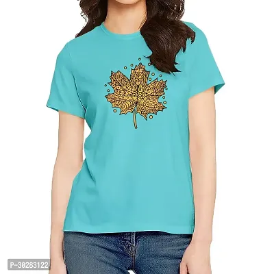 Elegant Blue Cotton Blend Printed Tshirt For Women-thumb0