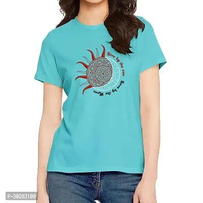 Elegant Blue Cotton Blend Printed Tshirt For Women