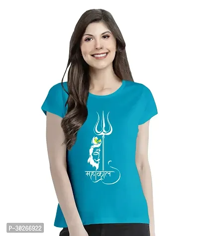 Elegant Turquoise Cotton Blend Printed T-Shirts For Women