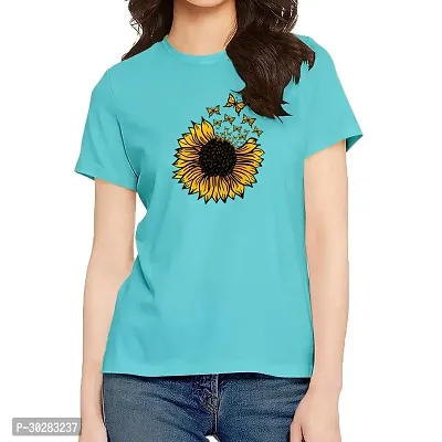 Elegant Blue Cotton Blend Printed Tshirt For Women-thumb0