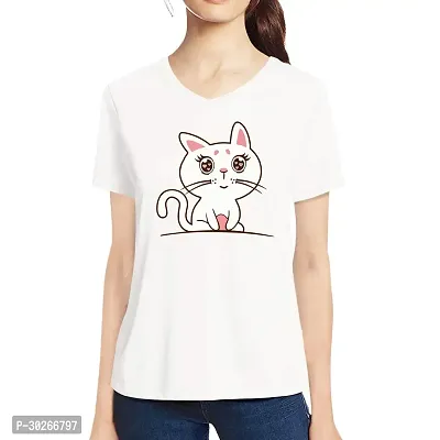 Elegant White Cotton Blend Printed T-Shirts For Women-thumb0