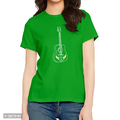 Elegant Green Cotton Blend Printed Tshirt For Women