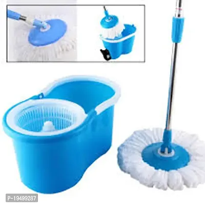 360deg; Spin Floor Cleaning Easy Advance Tech Bucket PVC Mop  Rotating Steel Pole Head with 2 Microfiber Refill Mop Set Multi Colour (With 2 Refill)-thumb0