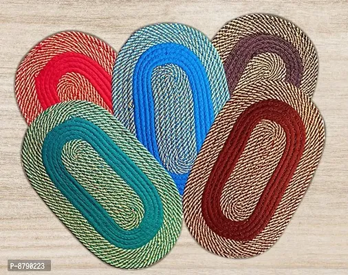 Polyester Anti Slip Oval Shape Door Mat (Multicolor, 33 x 55 cm) Set of 5-thumb0