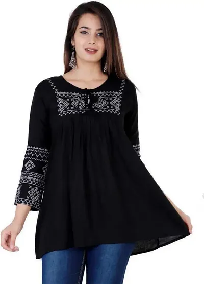 Stylish Round Neck Rayon Embroidery Top for Women