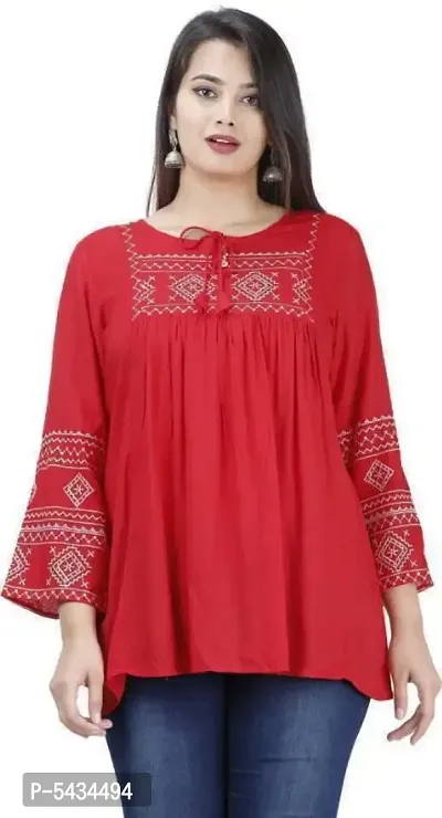 women  rayon printed top  red