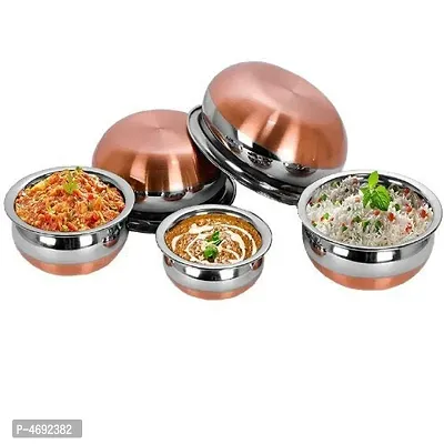 Kitchen Stainless Steel With Copper Bottom Handi S Pot Tapeli Patila Panjabi Bowl Biryani Bowl For Cooking Serving Set 5 Piece Combo-thumb2