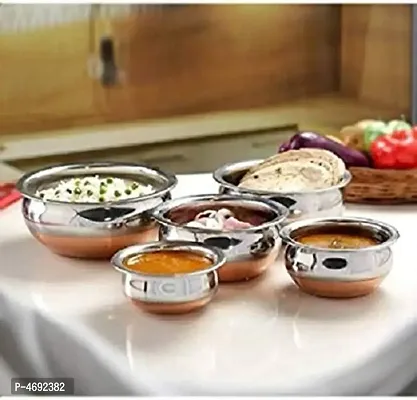 Kitchen Stainless Steel With Copper Bottom Handi S Pot Tapeli Patila Panjabi Bowl Biryani Bowl For Cooking Serving Set 5 Piece Combo-thumb3