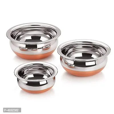 Kitchen Stainless Steel With Copper Bottom Handi S Pot Tapeli Patila Panjabi Bowl Biryani Bowl For Cooking Serving Set 5 Piece Combo-thumb5