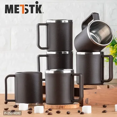 METSTIK Tea Cups, Tea Cups Set, Steel Cup, Coffee Cup, Cup Set, Mug Set (Pack of 6, Brown, 200 ml)-thumb4