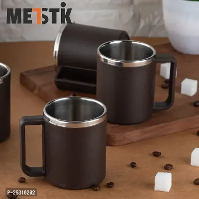 METSTIK Tea Cups, Tea Cups Set, Steel Cup, Coffee Cup, Cup Set, Mug Set (Pack of 6, Brown, 200 ml)-thumb3