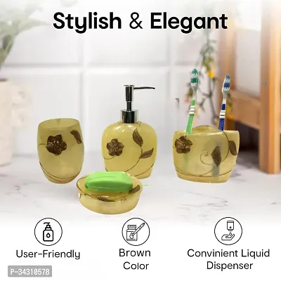 Liquid Soap Dispenser and Toothbrush Holder Tumbler Soap Dispenser Bathroom Set of 4(SMS-581, Brown)-thumb2