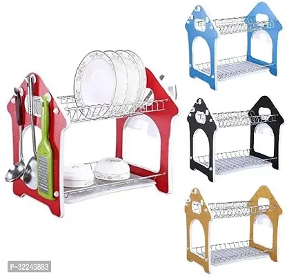 2 Layer Hut Shape Stainless Steel Dish Drainer Storage Rack Holder-thumb2