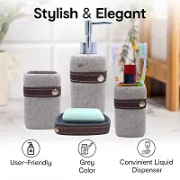 Classy 1 Soap Dispenser, 1 Tooth Brush Holder, 1 Soap Dish and 1 Tumbler (Set of 4 ,SMS-629, Grey)-thumb1