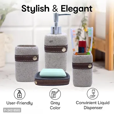 Classy 1 Soap Dispenser, 1 Tooth Brush Holder, 1 Soap Dish and 1 Tumbler (Set of 4 ,SMS-629, Grey)-thumb2