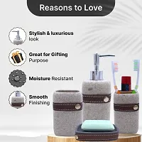 Liquid Soap Dispenser and Toothbrush Holder Tumbler Soap Dispenser Bathroom Set of 4(SMS-629, Grey)-thumb1