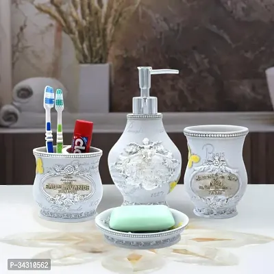 Classy 1 Soap Dispenser, 1 Tooth Brush Holder, 1 Soap Dish and 1 Tumbler (Set of 4,SMS-541, Silver)-thumb0