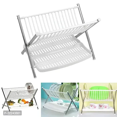 Foldable Dish Drying Rack Stainless Steel Plastic 2 Tier-thumb5