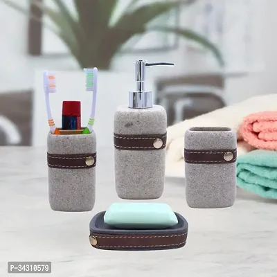 Liquid Soap Dispenser and Toothbrush Holder Tumbler Soap Dispenser Bathroom Set of 4(SMS-629, Grey)-thumb0