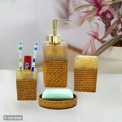 Classy 1 Soap Dispenser, 1 Tooth Brush Holder, 1 Soap Dish and 1 Tumbler (Set of 4 ,SMS-478, Brown)-thumb0