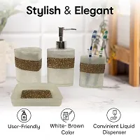 Liquid Soap Dispenser and Toothbrush Holder Tumbler Soap Dispenser Bathroom Set of 4(SMS-543, Brown)-thumb1