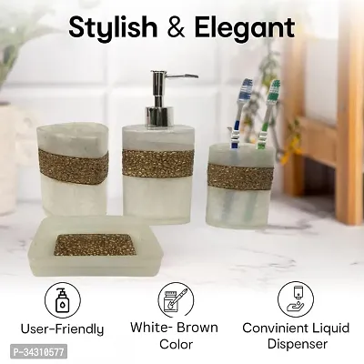 Liquid Soap Dispenser and Toothbrush Holder Tumbler Soap Dispenser Bathroom Set of 4(SMS-543, Brown)-thumb2