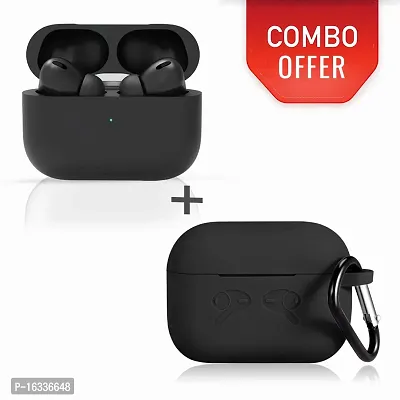 AirPods Pro BLACK with Case Cover Portable Silicone Skin Cover with Keychain Carabiner (Supports Wireless Charging) Compatible - (BLACK)