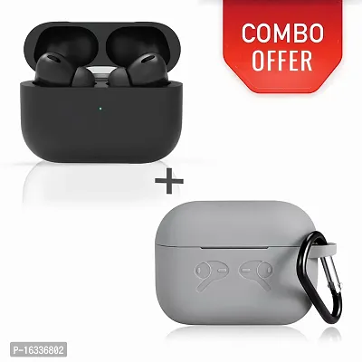 AirPods Pro BLACK with Case Cover Portable Silicone Skin Cover with Keychain Carabiner (Supports Wireless Charging) Compatible - (GREY)