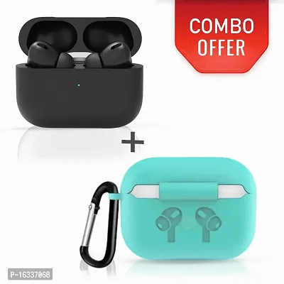 AirPods Pro BLACK with Case Cover Portable Silicone Skin Cover with Keychain Carabiner (Supports Wireless Charging) Compatible - (SKYBLUE)