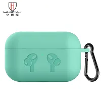 AirPods Pro BLACK with Case Cover Portable Silicone Skin Cover with Keychain Carabiner (Supports Wireless Charging) Compatible - (SKYBLUE)-thumb1