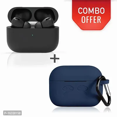 AirPods Pro BLACK with Case Cover Portable Silicone Skin Cover with Keychain Carabiner (Supports Wireless Charging) Compatible - (BLUE)