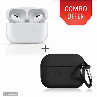 AirPods Pro WHITE with Case Cover Portable Silicone Skin Cover with Keychain Carabiner (Supports Wireless Charging) Compatible - (BLACK)