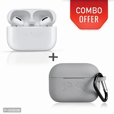 AirPods Pro WHITE with Case Cover Portable Silicone Skin Cover with Keychain Carabiner (Supports Wireless Charging) Compatible - (GREY)