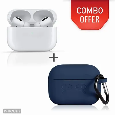 AirPods Pro WHITE with Case Cover Portable Silicone Skin Cover with Keychain Carabiner (Supports Wireless Charging) Compatible - (BLUE)