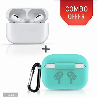 AirPods Pro WHITE with Case Cover Portable Silicone Skin Cover with Keychain Carabiner (Supports Wireless Charging) Compatible - (SKYBLUE)