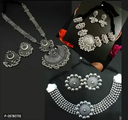 kisara oxidised necklace set , choker set  (combo set)