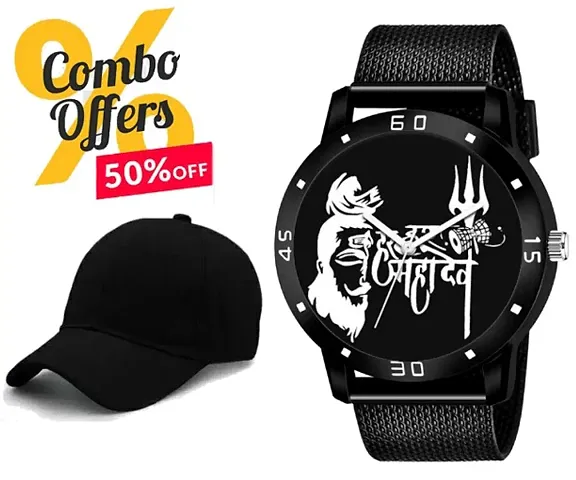 Stylish Mens Analog Mahadev watch with Sports Cap (Pack of 2) Best Selling Combo for Men Boys, Classy watches, Mahadev watch, Mahadev Dial, Stylish Analog watch with BTS Cap.